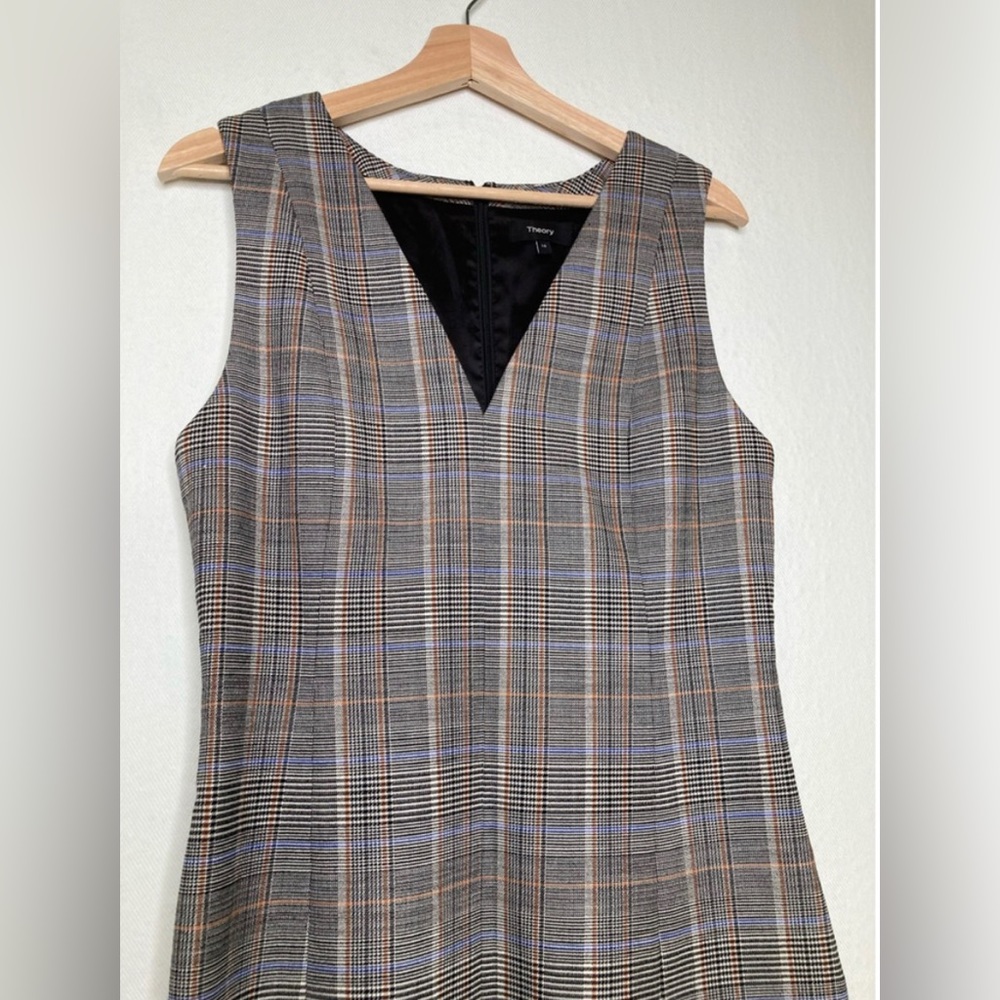 Theory Womens A Line Dress Multicolor Autumn Plaid Stretch Sleeveless Size 4
